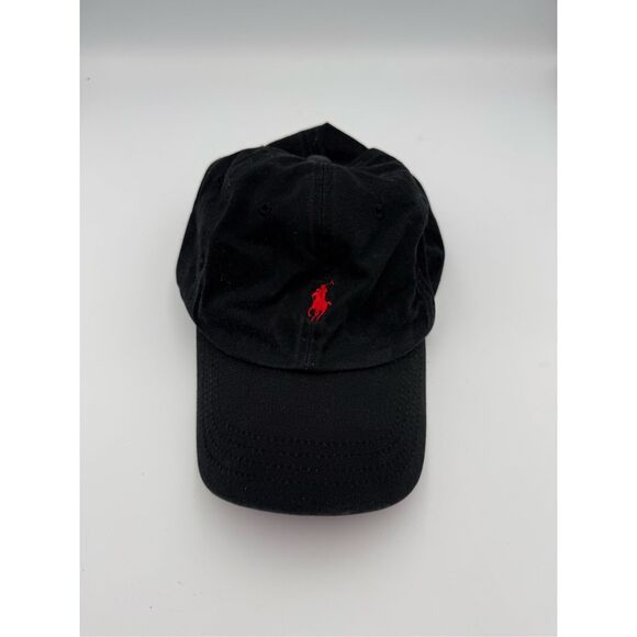 Vintage Polo Ralph Lauren Mens Black Red Embroidered Pony Strapback 90s Hat - Picture 1 of 6